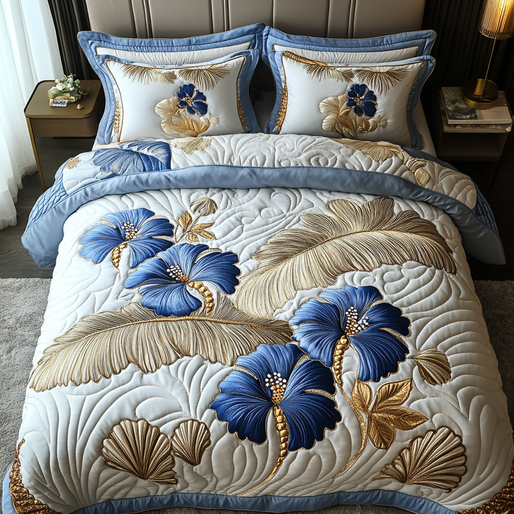 Hibiscus 3-Piece Quilted Bedding Set NCU0VT172