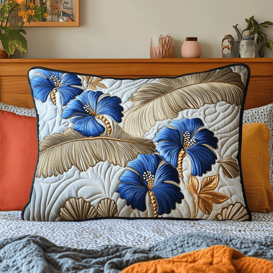 Silver Hibiscus Quilted Bedding Pillow Case NCU0DV5334