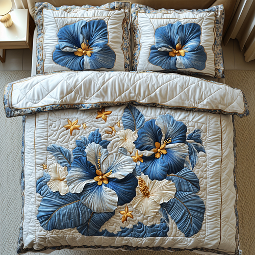 Silver Blue Radiance 3-Piece Quilted Bedding Set NCU0DV4868