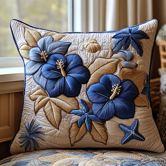 Silver Hibiscus Quilted Pillow Case NCU0DV5357