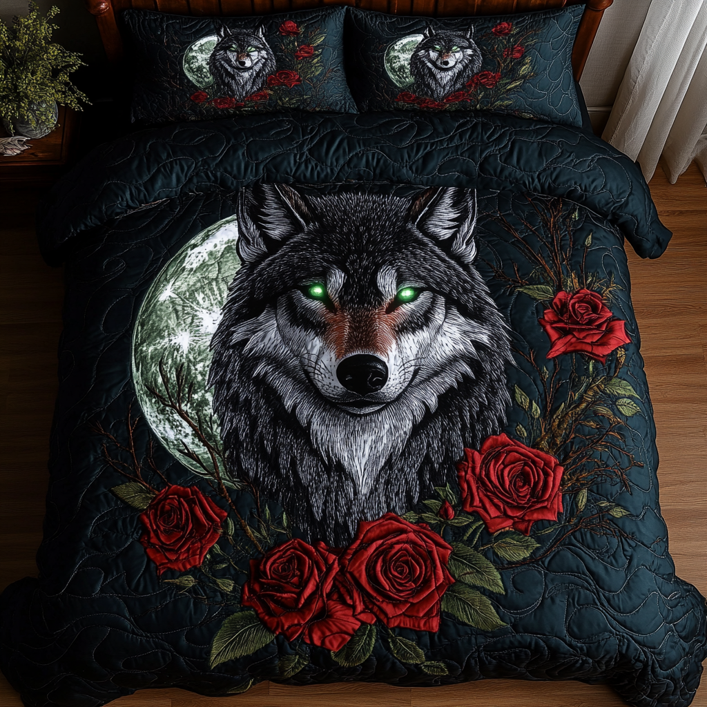 Silver Moon Wolf 3-Piece Quilted Bedding Set NCU0DK3049