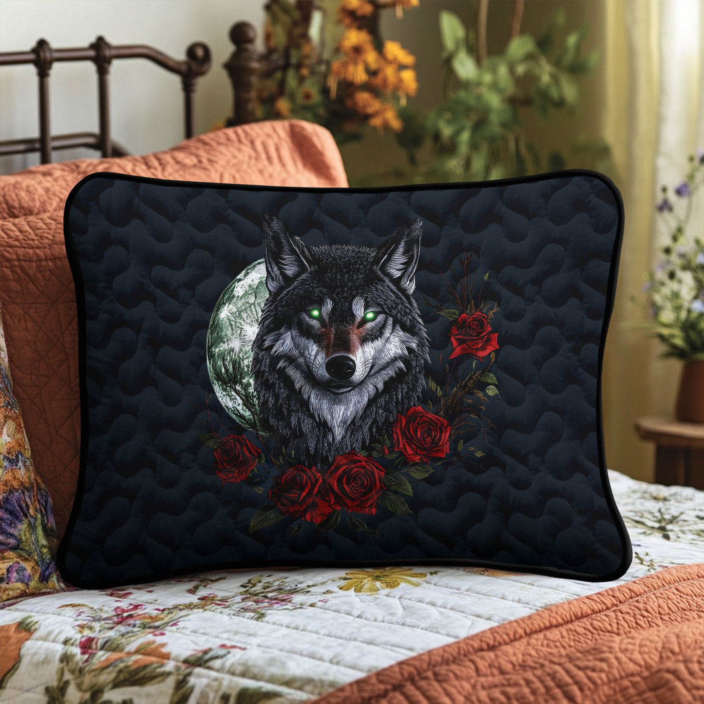 Silver Moon Wolf Quilted Bedding Pillow Case NCU0DK4177