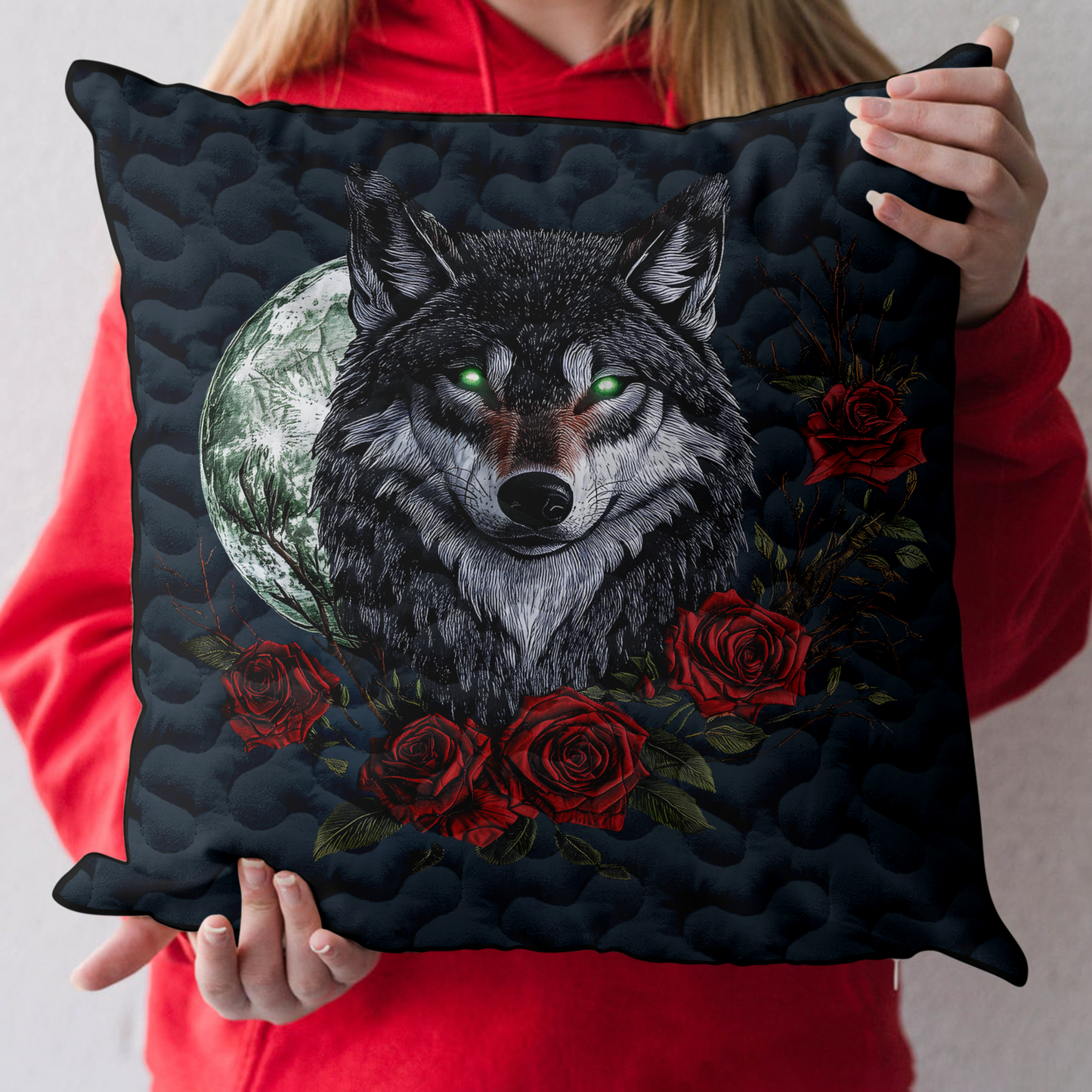 Silver Moon Wolf Quilted Pillow Case NCU0DK4176