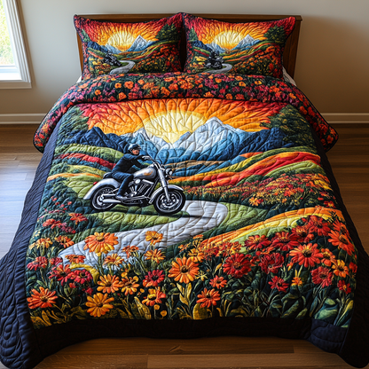 Silver Motorcycle Adventure 3-Piece Quilted Bedding Set NCU0DV4356