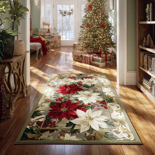 Silver Poinsettia Path Area Rug NCU0HH1291