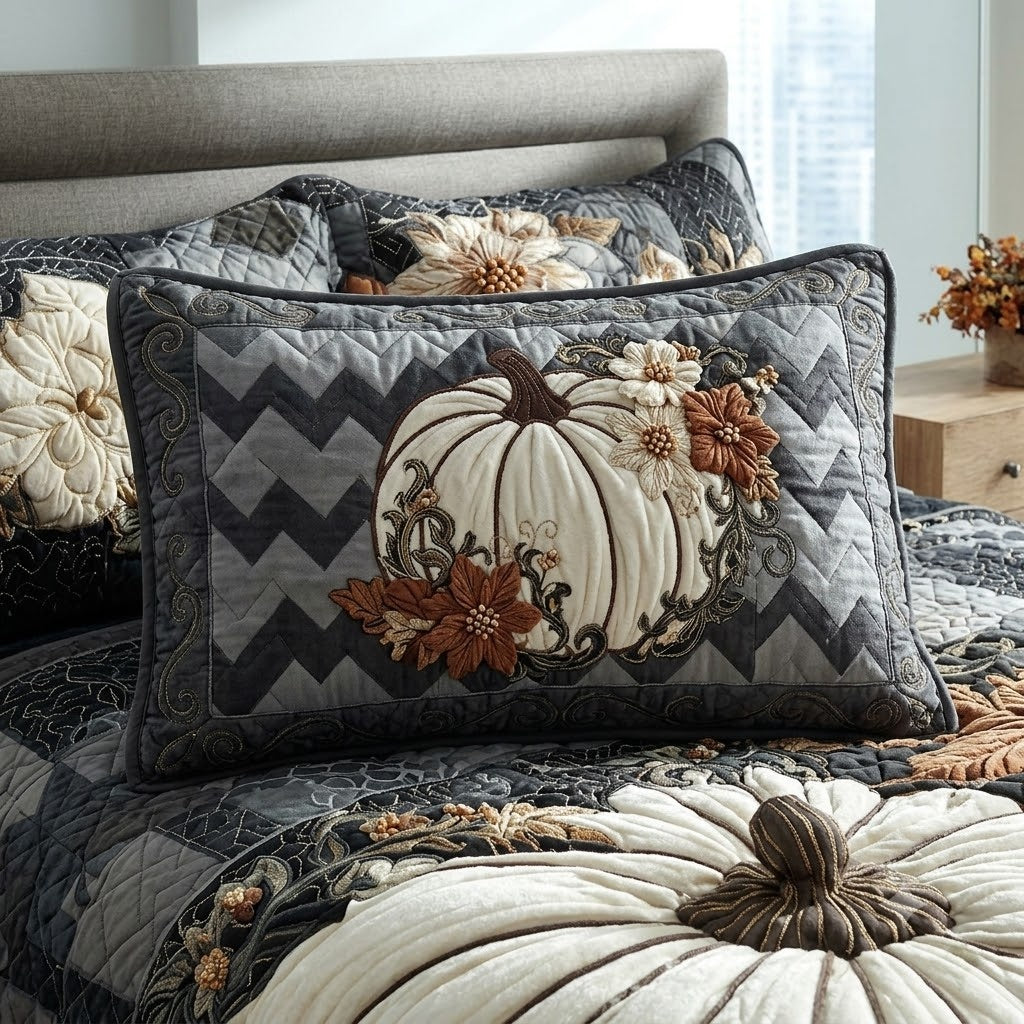 Midnight Pumpkin Bloom Quilted Bedding Pillow Case NCU0VL3650