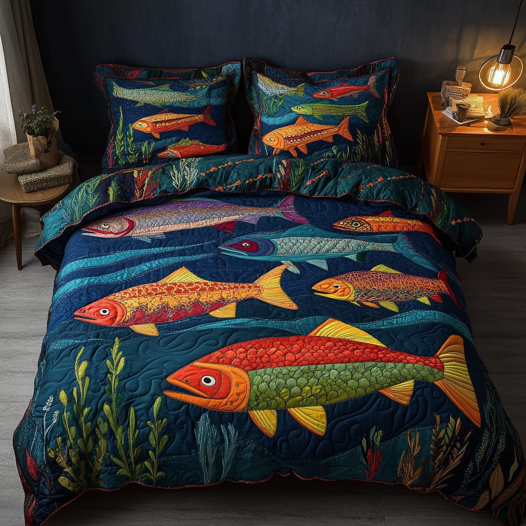 Silver Salmon 3-Piece Quilted Bedding Set NCU0DK4090