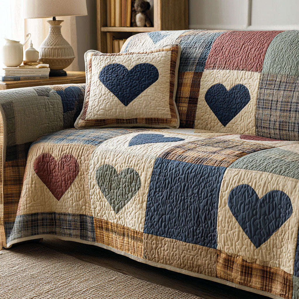 Simple Hearts Quilted Sofa Cover NCU0NT11886