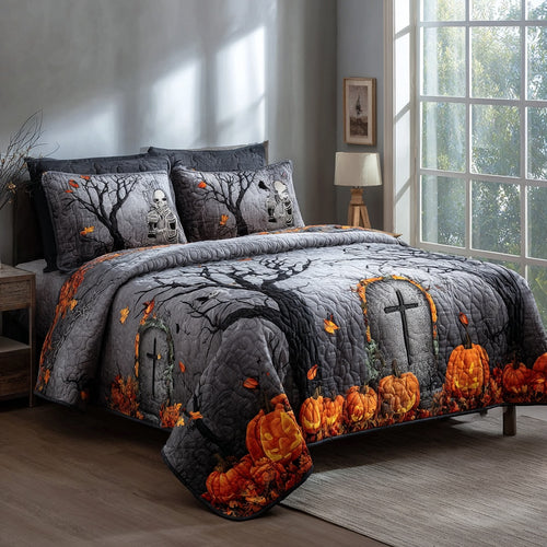Skeleton Grave Shadows 3-Piece Quilted Bedding Set NCU0VL3683