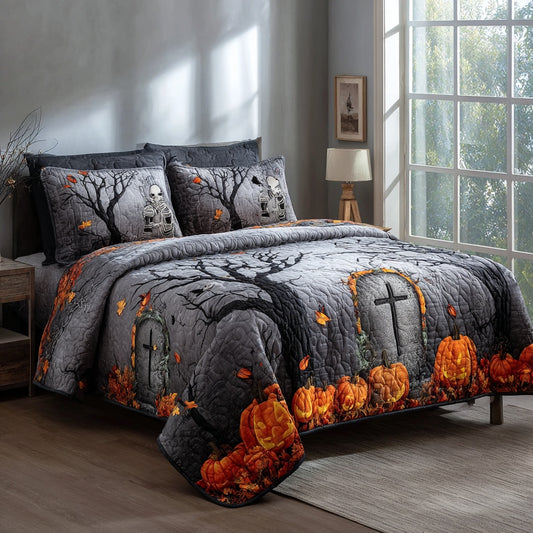 Skeleton Grave Shadows 3-Piece Quilted Bedding Set NCU0VL3683