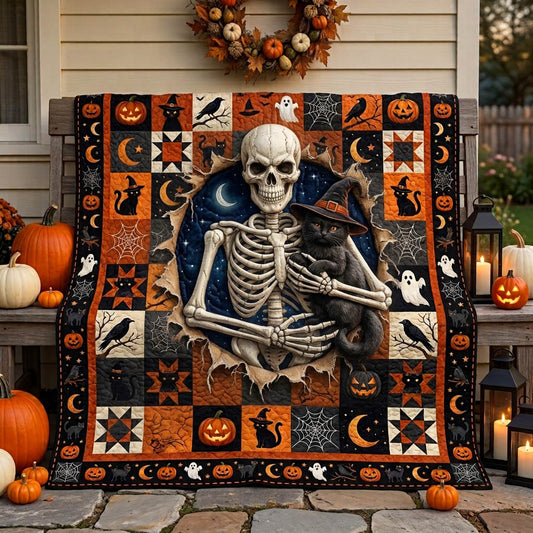 Skeleton Midnight Familiar Quilted Blanket NCU0HH2065