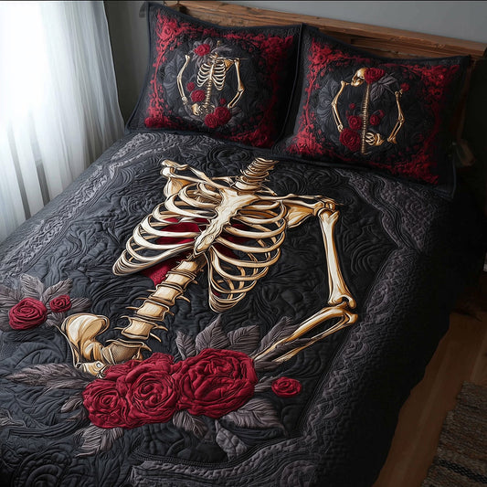 Skeleton Roses Quilted Bedding Set NCU0TH3200