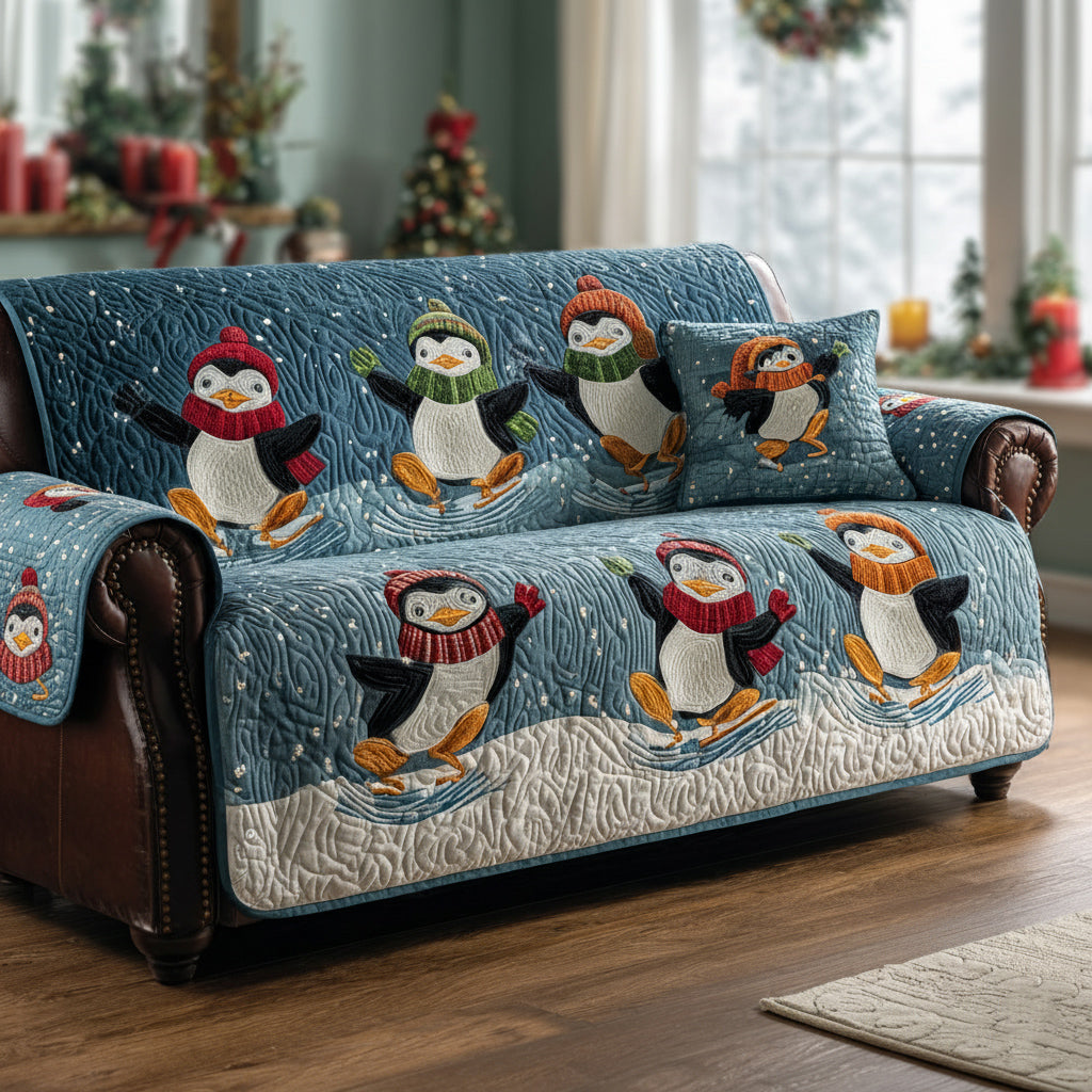 Skiing Penguin Quilted Sofa Cover NCU0HH1245