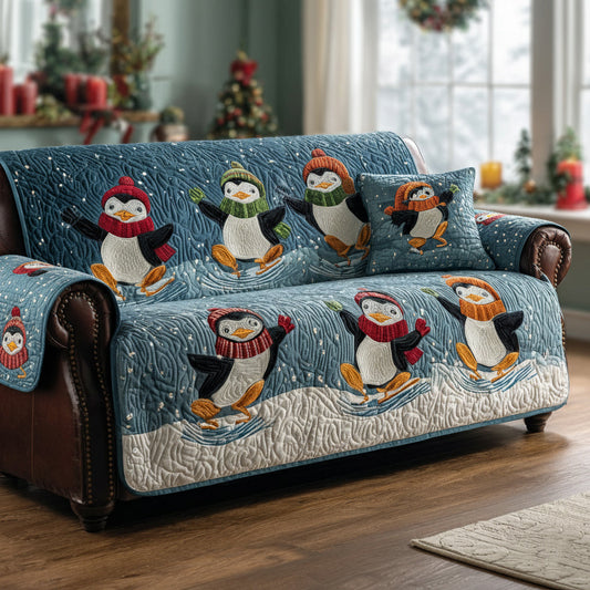 Skiing Penguin Quilted Sofa Cover NCU0HH1245