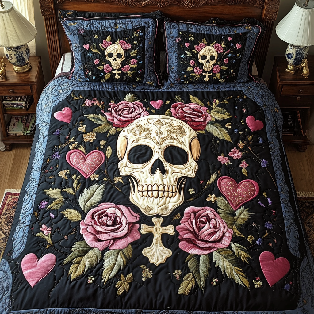Skull Affection 3-Piece Quilted Bedding Set NCU0VH1923