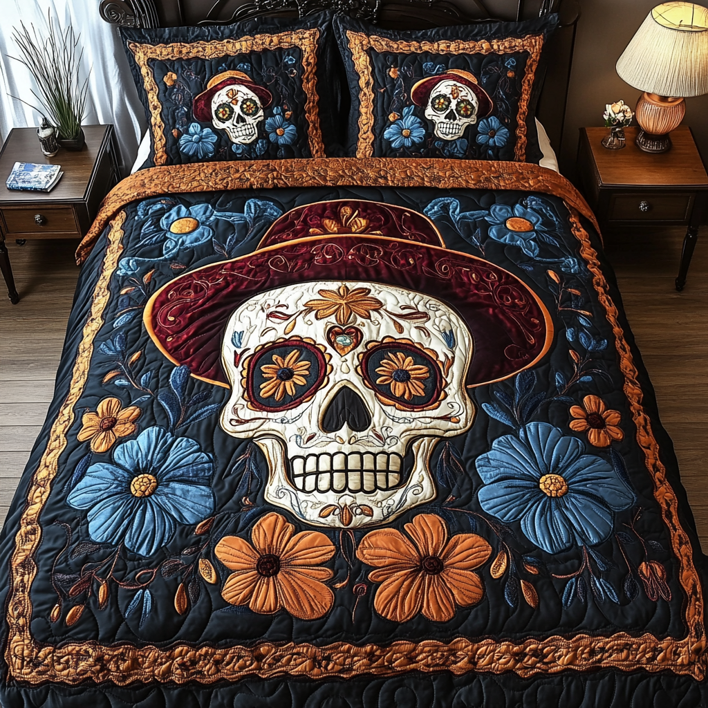 Skull Bloom 3-Piece Quilted Bedding Set NCU0DK9254