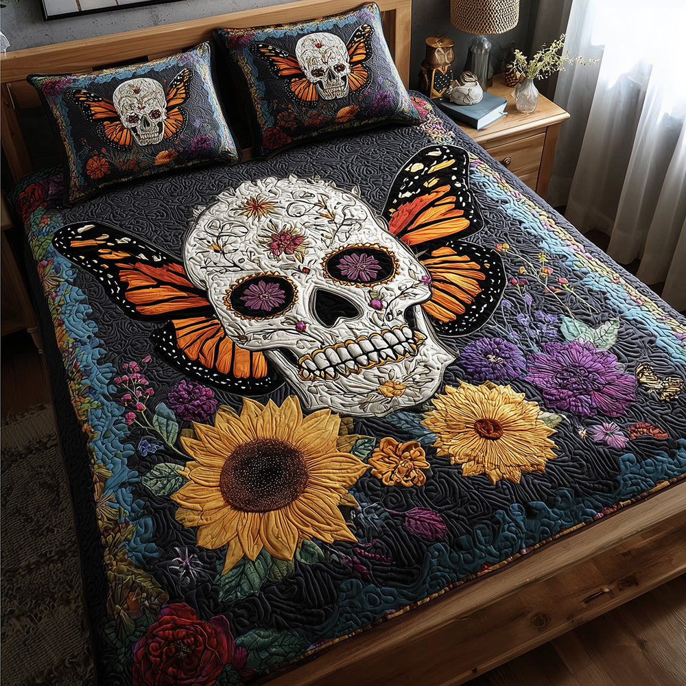Skull Bloom Quilted Bedding Set NCU0TH3196
