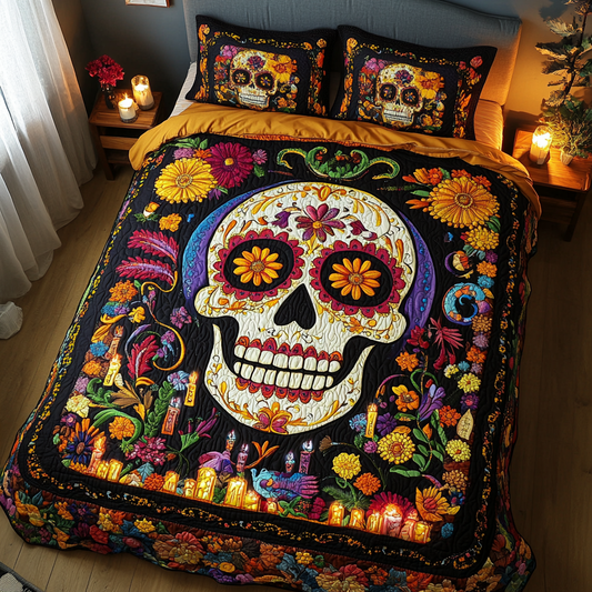 Skull Blossom 3-Piece Quilted Bedding Set NCU0DK9256