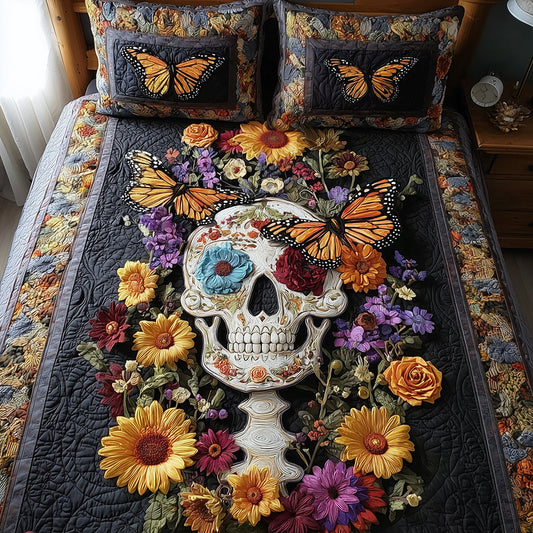 Skull Blossom Quilted Bedding Set NCU0TH3202