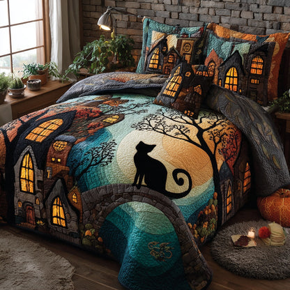Skull Cat Night 3-Piece Quilted Bedding Set NCU0VL3692