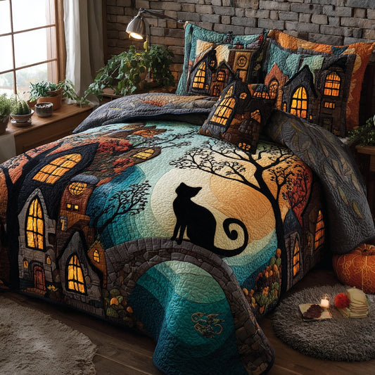Skull Cat Night 3-Piece Quilted Bedding Set NCU0VL3692