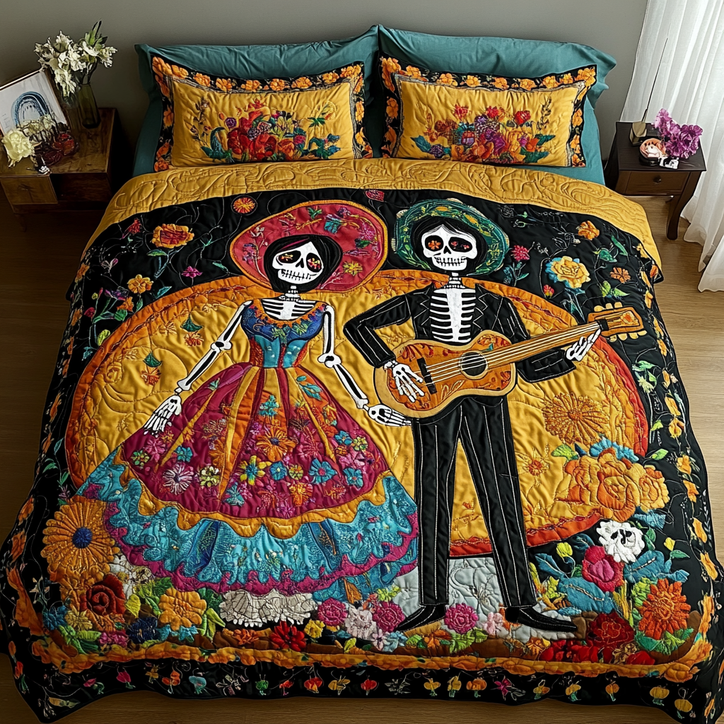 Skull Dance 3-Piece Quilted Bedding Set NCU0DK9223