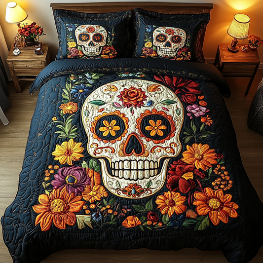 Skull Petals 3-Piece Quilted Bedding Set NCU0DK9257