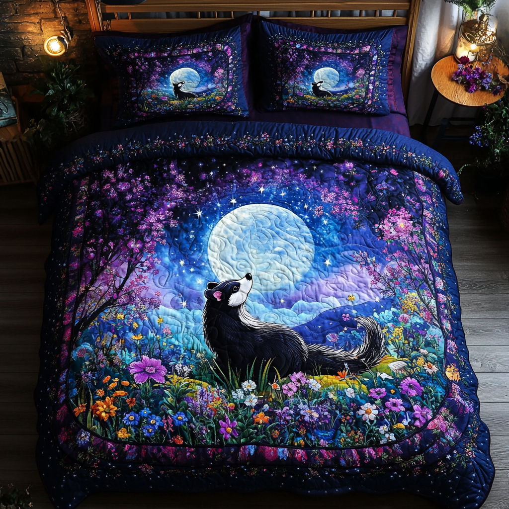 Skunk Silhouette 3-Piece Quilted Bedding Set NCU0DK4340