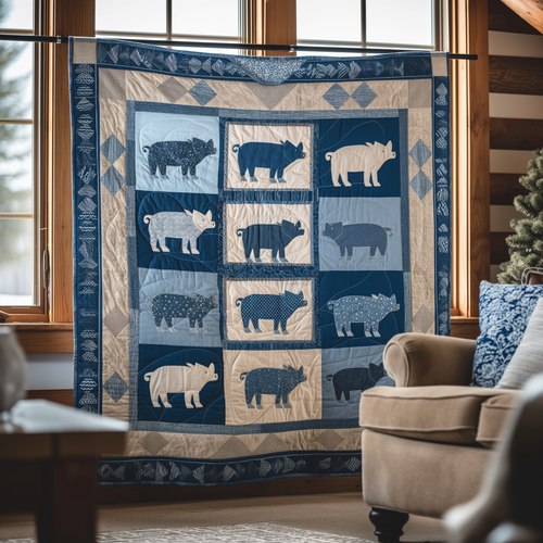 Sky and Snow Pig Quilted Blanket NCU0TL265