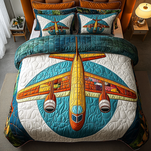 Skyward Airplane 3-Piece Quilted Bedding Set NCU0DK7865
