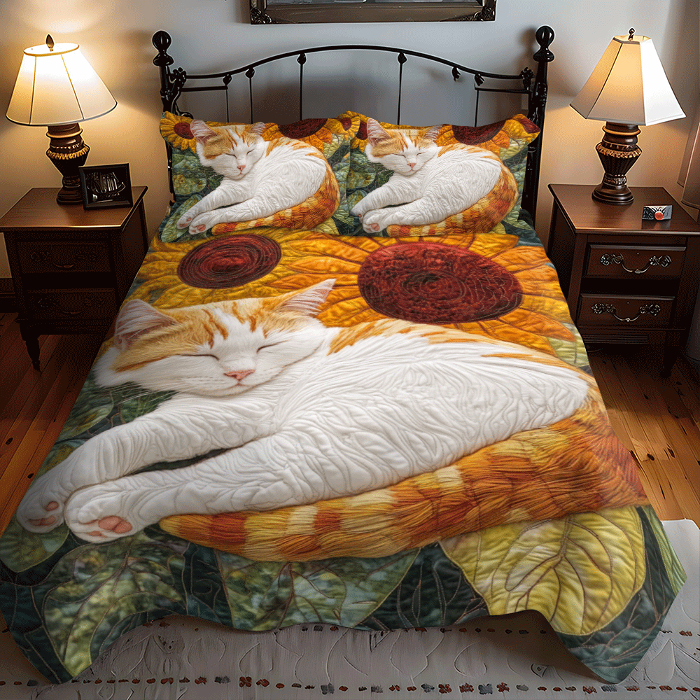 Sleeping Cat Sunflower 3-Piece Quilted Bedding Set NCU0PD635