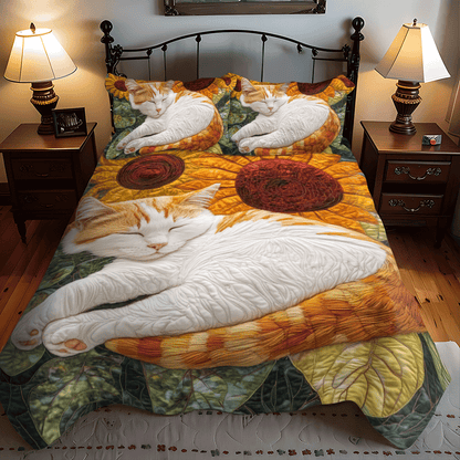 Sleeping Cat Sunflower 3-Piece Quilted Bedding Set NCU0PD635