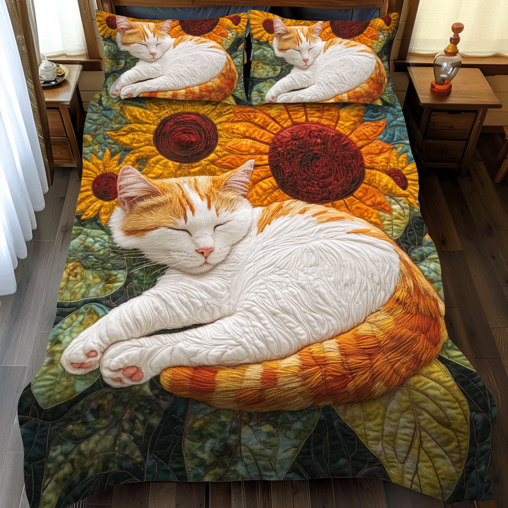 Sleeping Cat Sunflower 3-Piece Quilted Bedding Set NCU0PD635