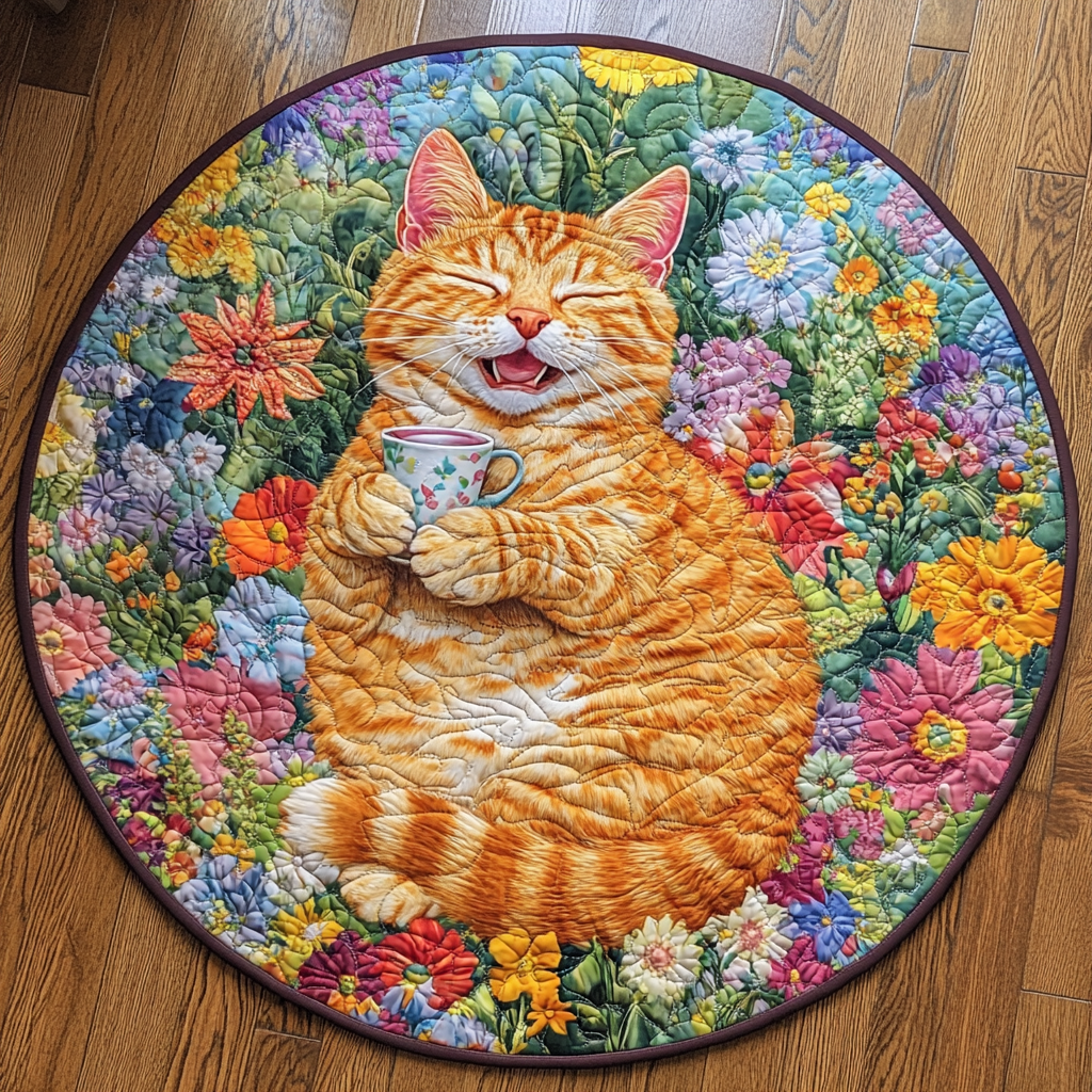 Sleepy Cat Quilted Round Mat NCU0VH4615