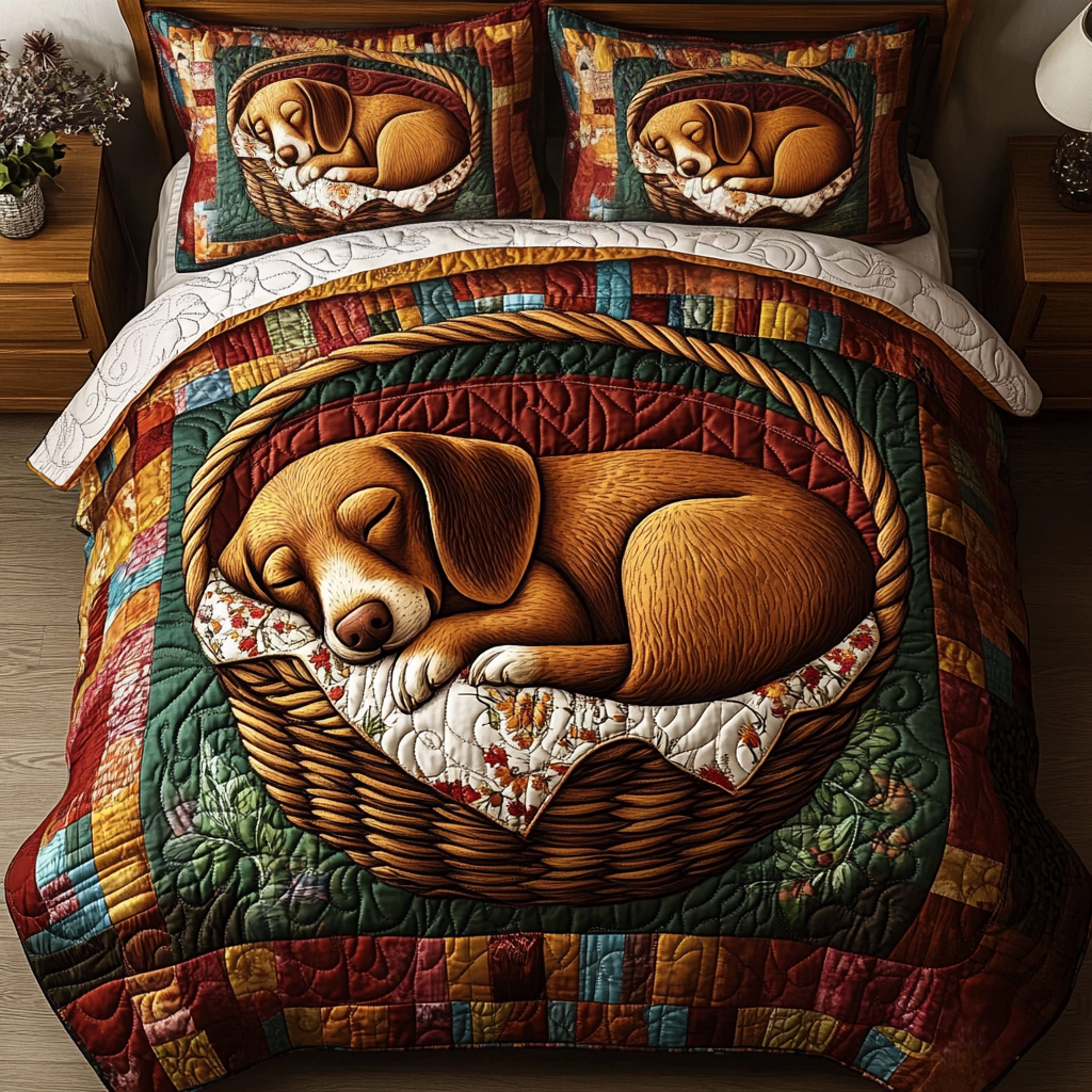 Sleepy Pup 3-Piece Quilted Bedding Set NCU0VH2202 β Vantique
