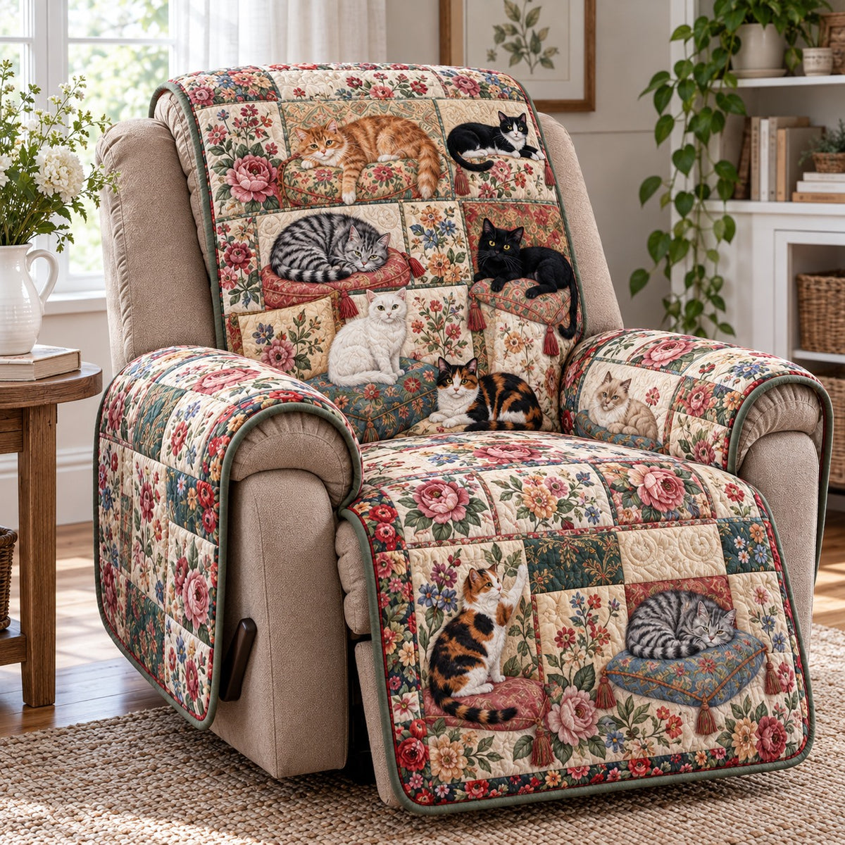 Sleepy Rose Cats Quilted Sofa Cover NCU0PT12308