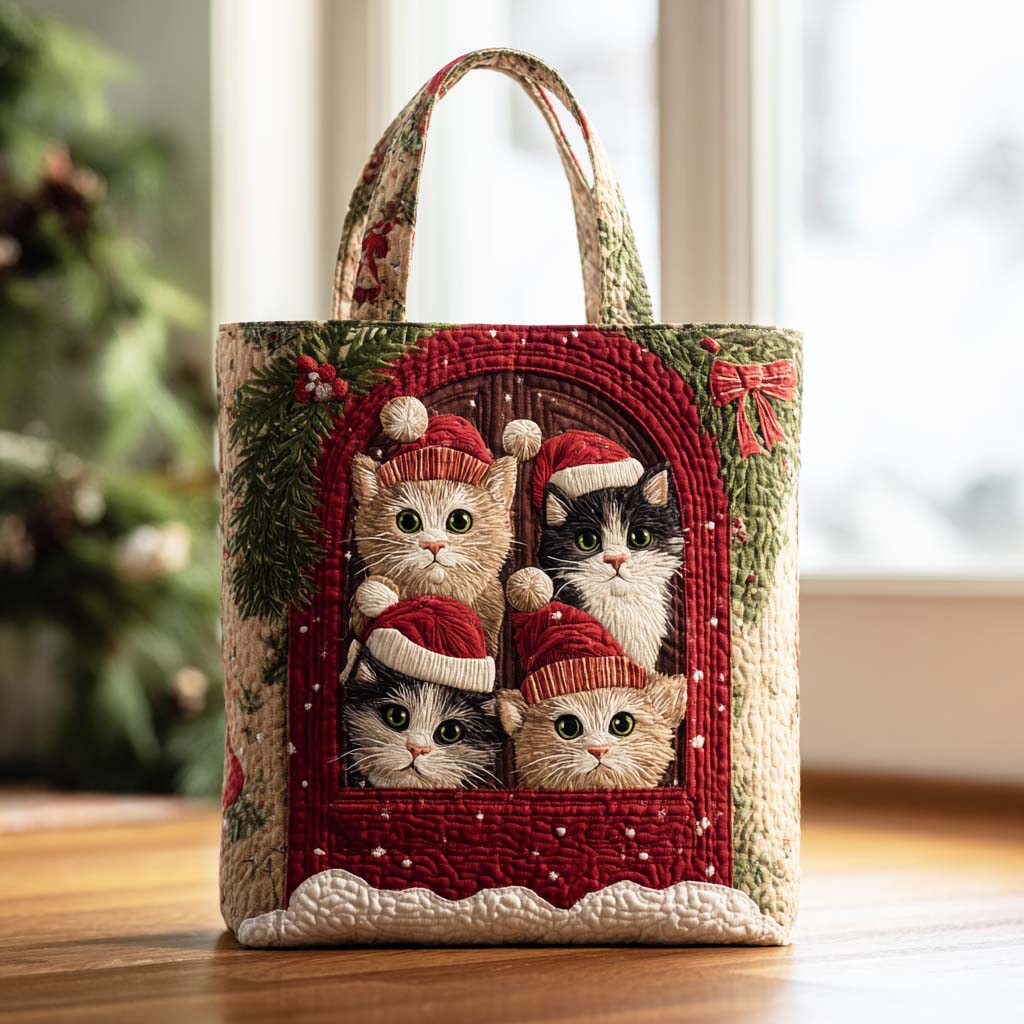 Sleigh Cat Quilted Tote Bag NCU0TD254