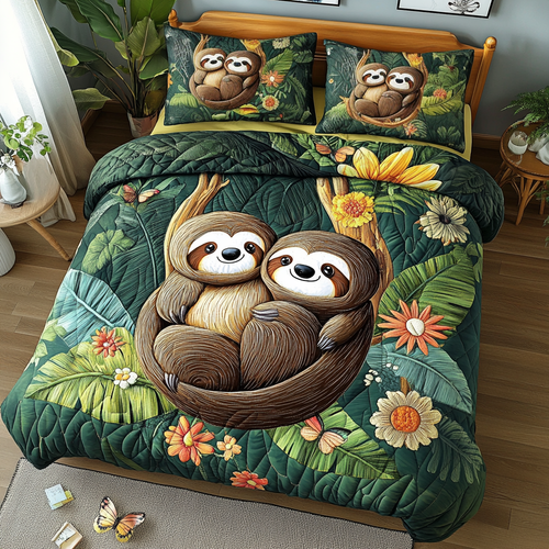 Sloth and Serenity 3-Piece Quilted Bedding Set NCU0DK6041