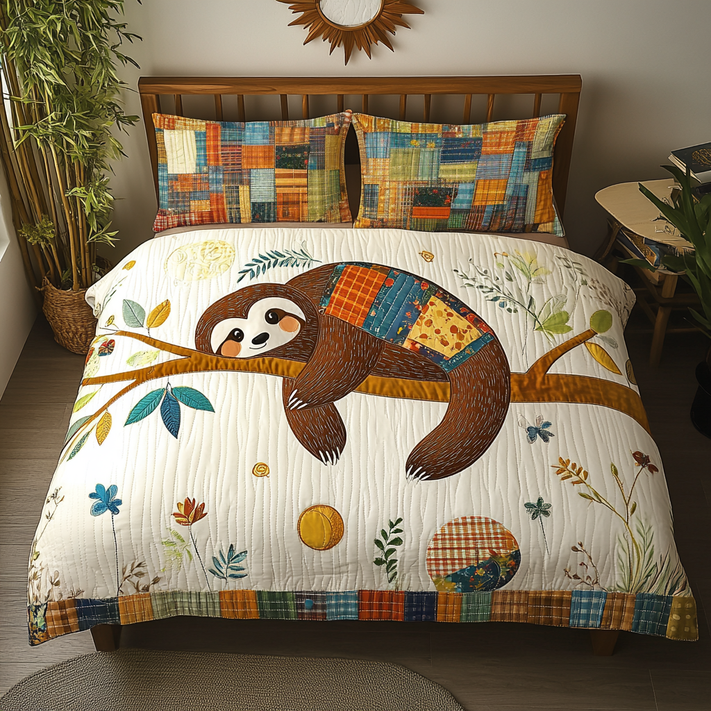 Slothful Bliss 3-Piece Quilted Bedding Set NCU0DK6038