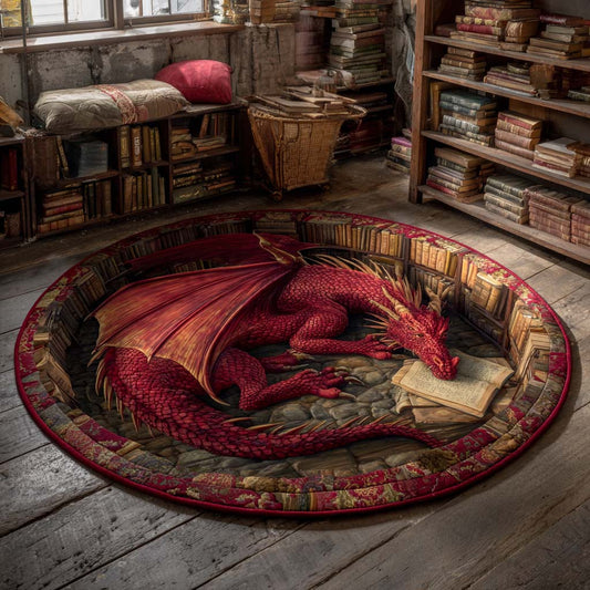 Slumbering Dragon Sage Quilted Round Mat NCU0HH1864