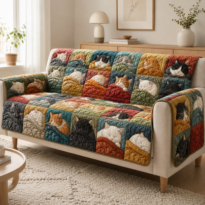 Slumbering Whisker Mosaic Quilted Sofa Cover NCU0VL3887