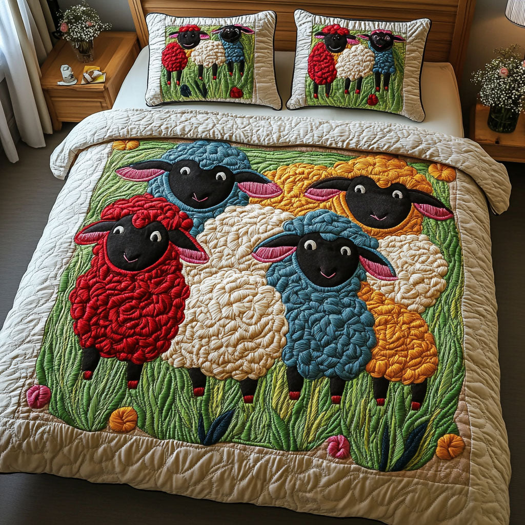 Smiling Fleece Buddies 3-Piece Quilted Bedding Set NCU0NT4327