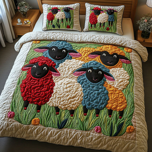 Smiling Fleece Buddies 3-Piece Quilted Bedding Set NCU0NT4327