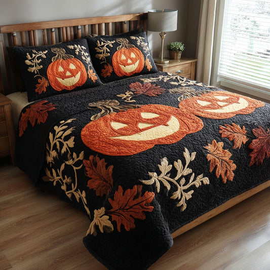 Smiling Pumpkins 3-Piece Quilted Bedding Set NCU0VL3727