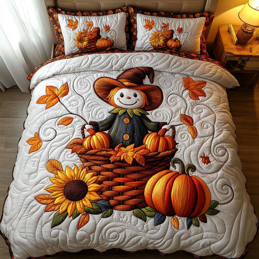 Smiling Scarecrow Field 3-Piece Quilted Bedding Set NCU0NT8380