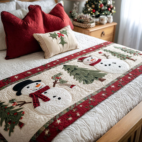 Smiling Snowman Quilted Bed Runner NCU0PT9039