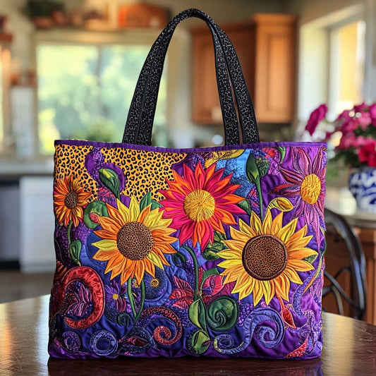 Smiling Sunflower Walk Quilted Tote Bag NCU0NT8471