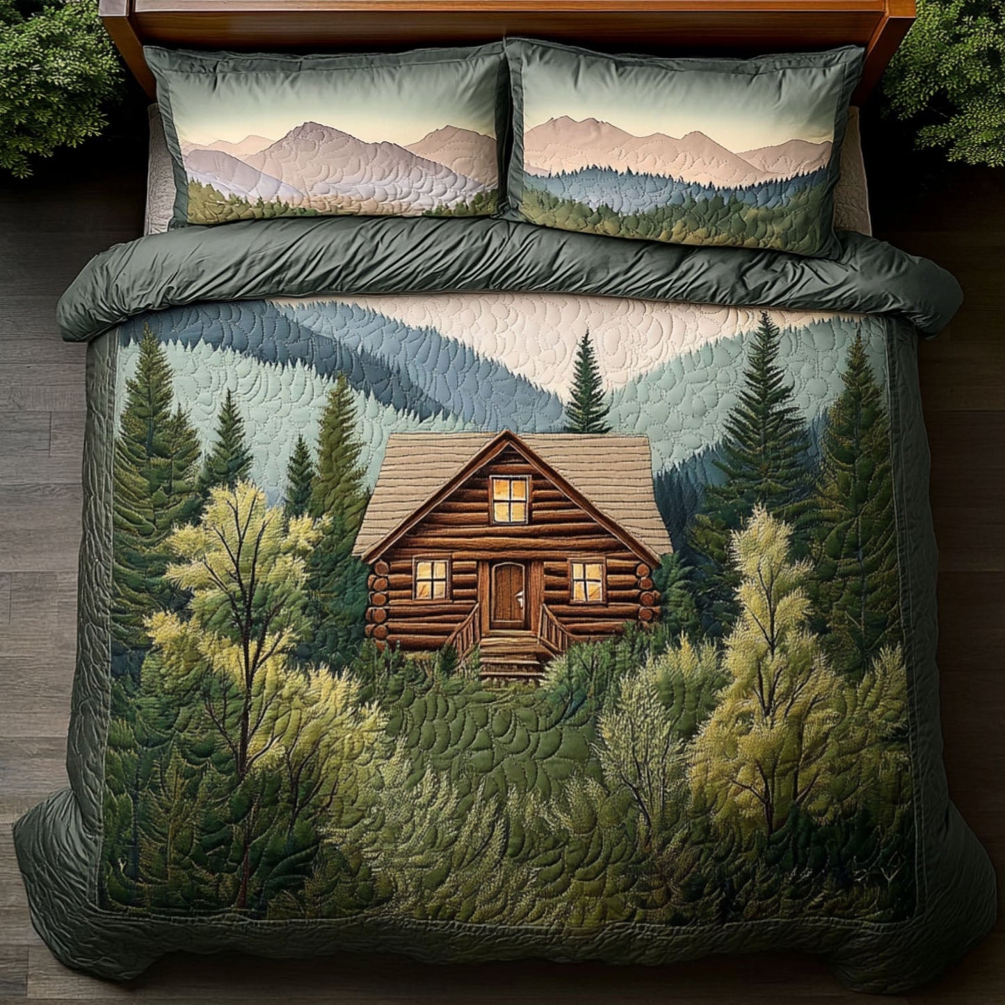 Smoky Glen Cabin 3-Piece Quilted Bedding Set NCU0PT6759