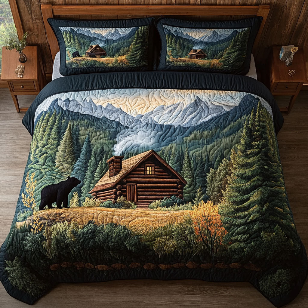 Smoky Log Haven 3-Piece Quilted Bedding Set NCU0PT6762