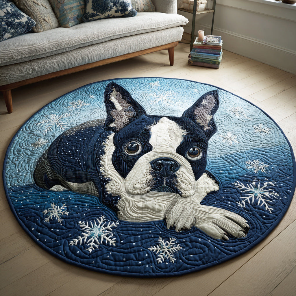 Snow Boston Terrier Quilted Round Mat NCU0HH1225